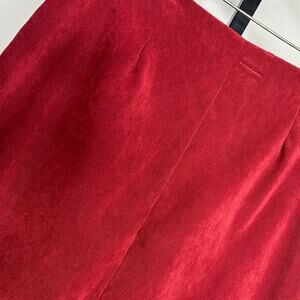 Connected Red Suede Skirt-size 12-petite, Merlot knee length pencil